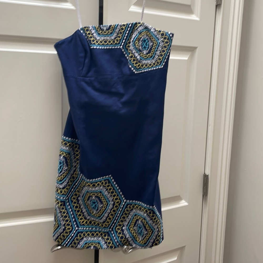 Lilly Pulitzer embroidered navy strapless dress